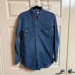 VTG 80s 90s 100% Cotton Denim Wrangler Western indie Pearl Snap Shirt